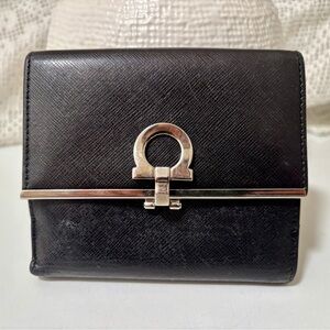 Salvatore Ferragamo Black Wallet with Silver Accents